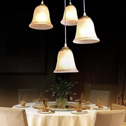 Bronze Anhänger Vier Lichter Muster Glasschirm Europäischen Retro Klassisch