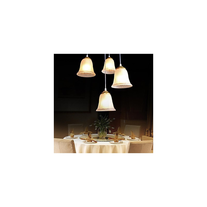 Bronze Anhänger Vier Lichter Muster Glasschirm Europäischen Retro Klassisch