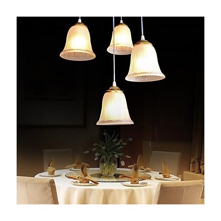 Bronze Anhänger Vier Lichter Muster Glasschirm Europäischen Retro Klassisch Bronze Anhänger Vier Lichter Muster Glasschirm Europäischen Retro Klassisch