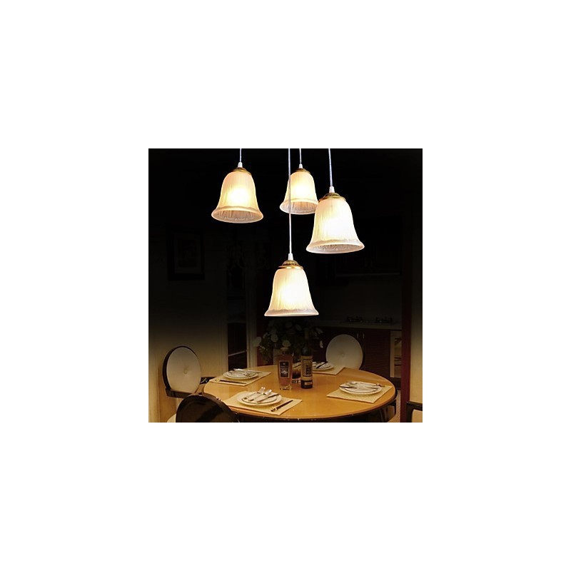 Bronze Anhänger Vier Lichter Muster Glasschirm Europäischen Retro Klassisch
