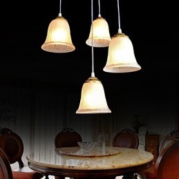 Bronze Anhänger Vier Lichter Muster Glasschirm Europäischen Retro Klassisch