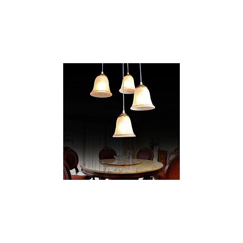 Bronze Anhänger Vier Lichter Muster Glasschirm Europäischen Retro Klassisch
