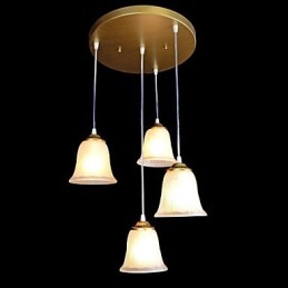 Bronze Anhänger Vier Lichter Muster Glasschirm Europäischen Retro Klassisch