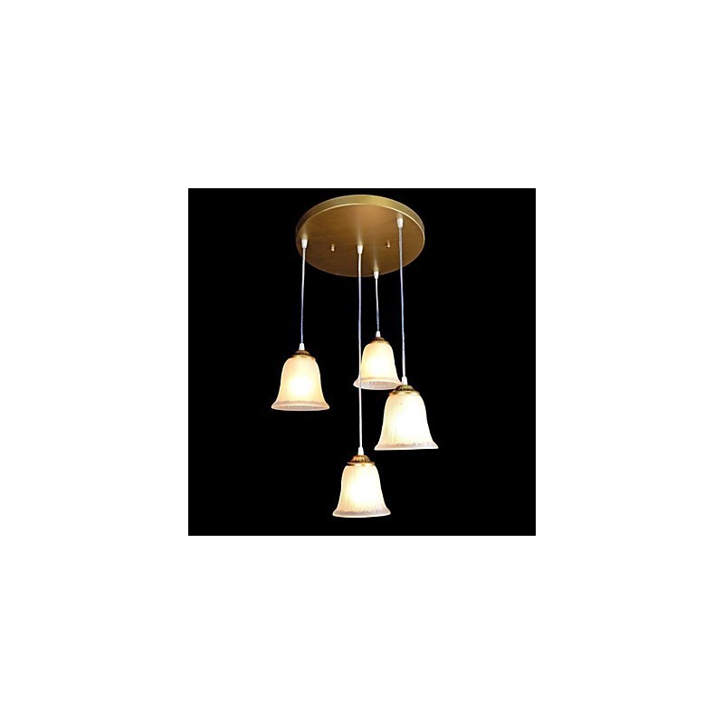 Bronze Anhänger Vier Lichter Muster Glasschirm Europäischen Retro Klassisch