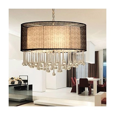 Moderne 4-flammige Pendelleuchte aus Kristall mit schwarzem Schirm Moderne 4-flammige Pendelleuchte aus Kristall mit schwarzem Schirm