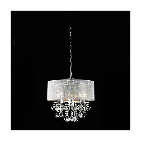 Moderne 5-flammige Kristall-Pendelleuchte mit Stoffschirm Moderne 5-flammige Kristall-Pendelleuchte mit Stoffschirm