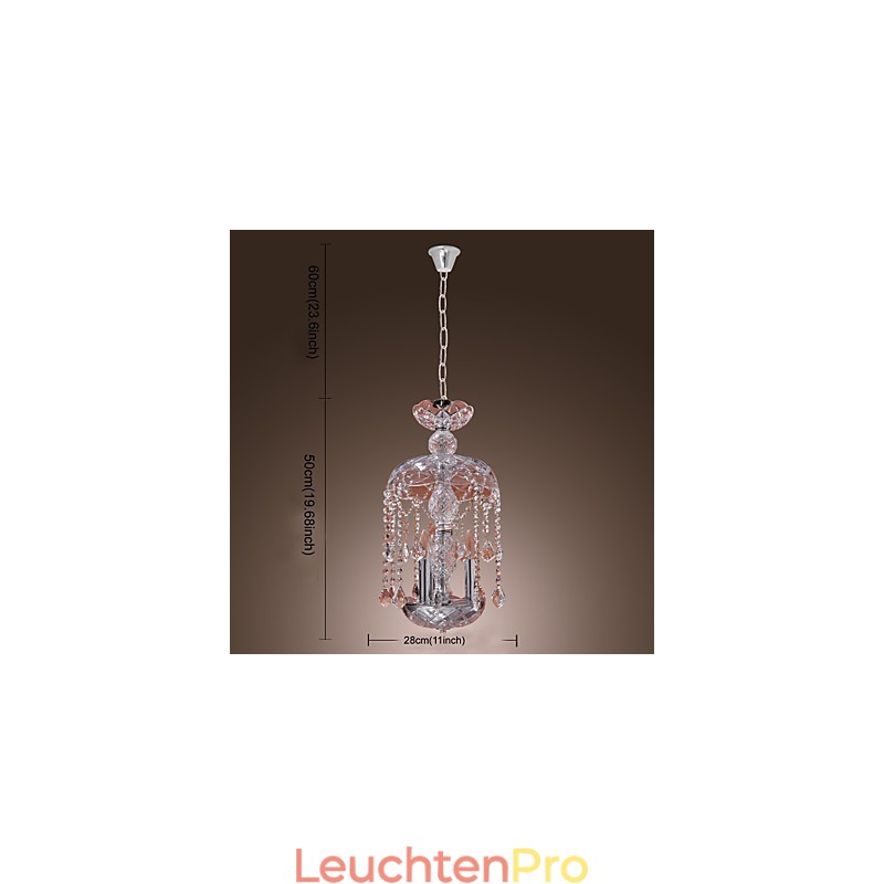 Moderne Kristall-Pendelleuchte mit 3 Lichtern im Glasschirm