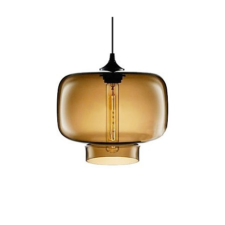 Moderne 70-W-Pendelleuchte aus Glas im braun-transparenten Flaschendesign Moderne 70-W-Pendelleuchte aus Glas im braun-transparenten Flaschendesign