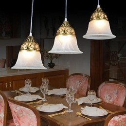 Bronze-Anhänger mit drei Lichtern, Moiré-Glas, europäischer Klassiker
