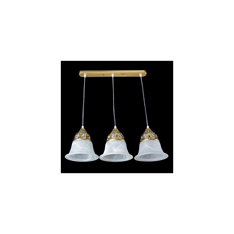 Bronze-Anhänger mit drei Lichtern, Moiré-Glas, europäischer Klassiker