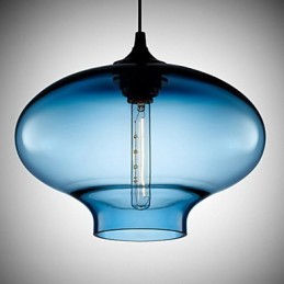 1-flammige, moderne Hängeleuchte aus transparentem Glas in Weiß und Blau