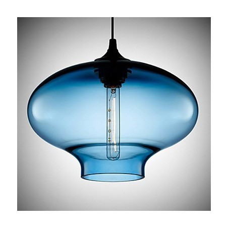 1-flammige, moderne Hängeleuchte aus transparentem Glas in Weiß und Blau 1-flammige, moderne Hängeleuchte aus transparentem Glas in Weiß und Blau