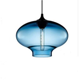1-flammige, moderne Hängeleuchte aus transparentem Glas in Weiß und Blau