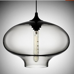 1-flammige, moderne Hängeleuchte aus transparentem Glas in Weiß und Blau