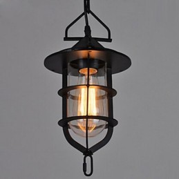Mittlere Vintage Hängelampe in Käfigform aus Glas und Metall