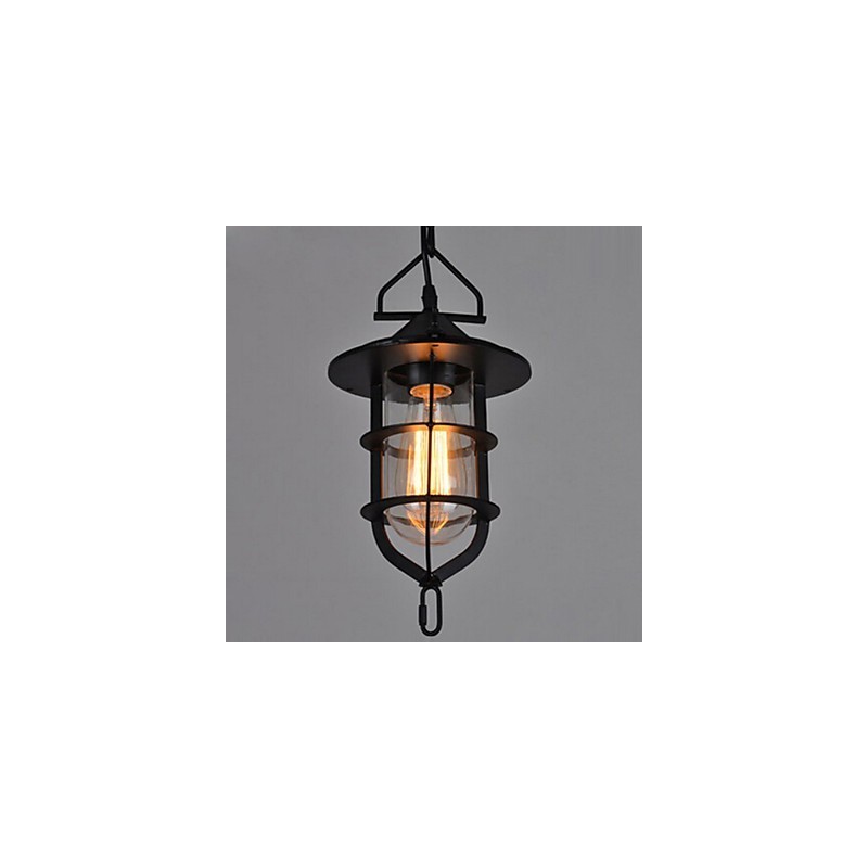 Mittlere Vintage Hängelampe in Käfigform aus Glas und Metall