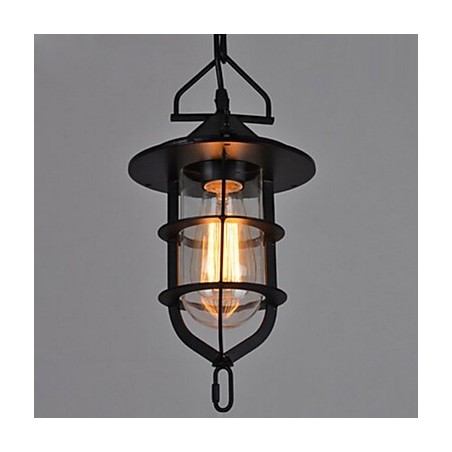 Mittlere Vintage Hängelampe in Käfigform aus Glas und Metall Mittlere Vintage Hängelampe in Käfigform aus Glas und Metall