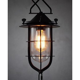 Mittlere Vintage Hängelampe in Käfigform aus Glas und Metall