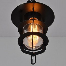 Mittlere Vintage Hängelampe in Käfigform aus Glas und Metall