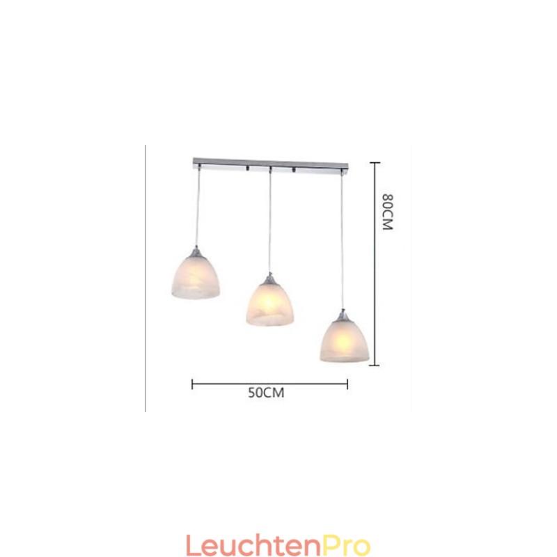 Moderne Pendelleuchte mit drei Lichtern, länglicher Baldachin und Weinkelch