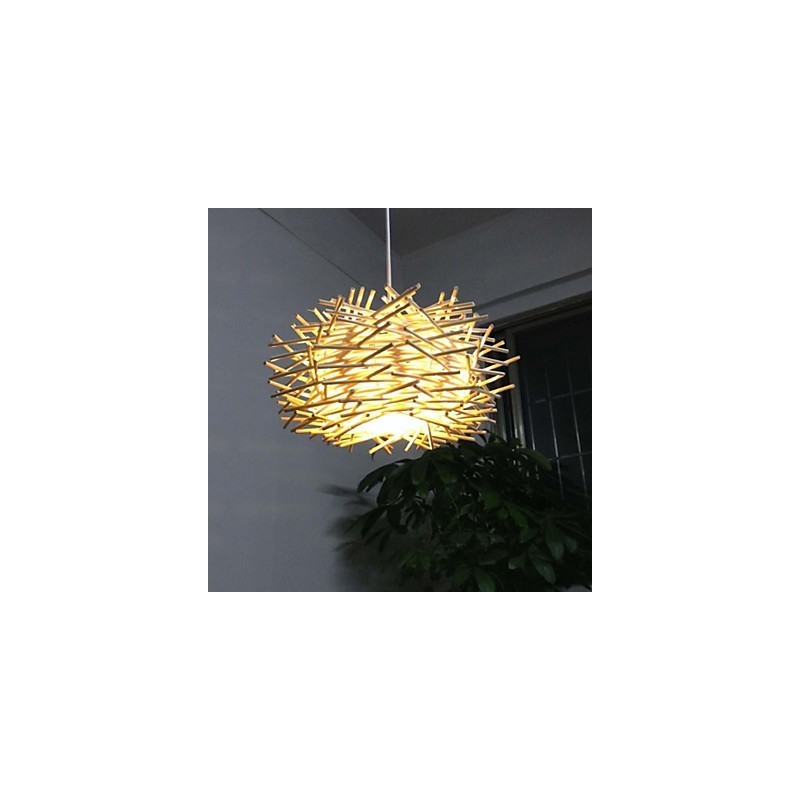 Zeitgenössische und kontraktierte Hängelampe 1 Licht Holz handgeflochten