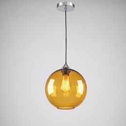 Moderne Pendelleuchte aus Glas mit rundem, bernsteinfarbenem Glasschirm im Blasendesign