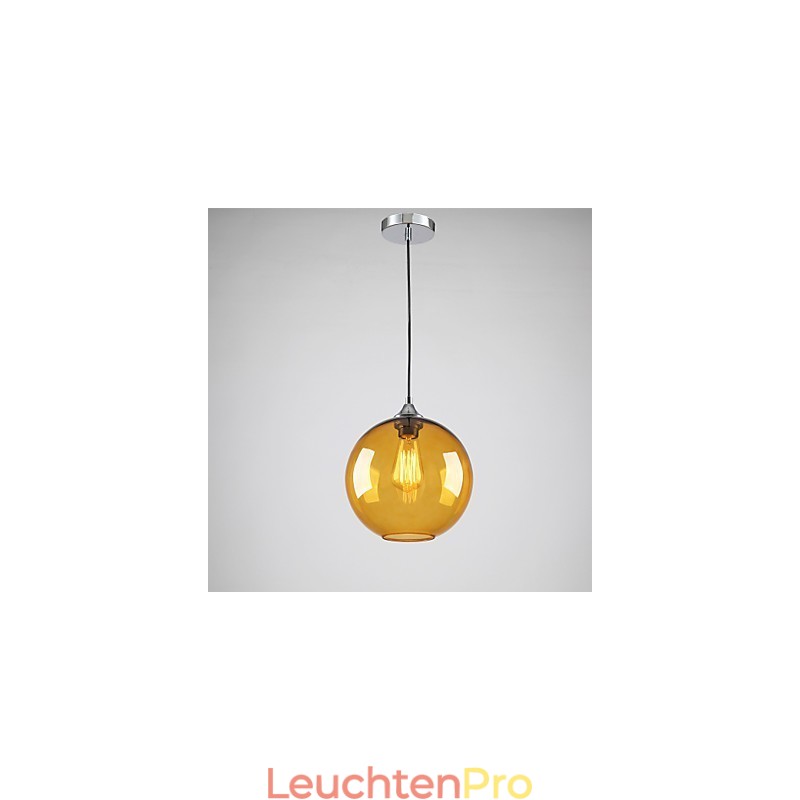 Moderne Pendelleuchte aus Glas mit rundem, bernsteinfarbenem Glasschirm im Blasendesign