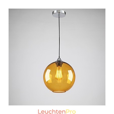 Moderne Pendelleuchte aus Glas mit rundem, bernsteinfarbenem Glasschirm im Blasendesign Moderne Pendelleuchte aus Glas mit rundem, bernsteinfarbenem Glasschirm im Blasendesign
