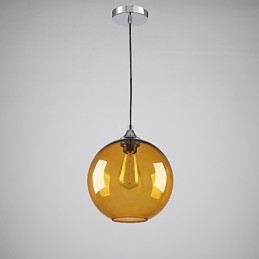 Moderne Pendelleuchte aus Glas mit rundem, bernsteinfarbenem Glasschirm im Blasendesign