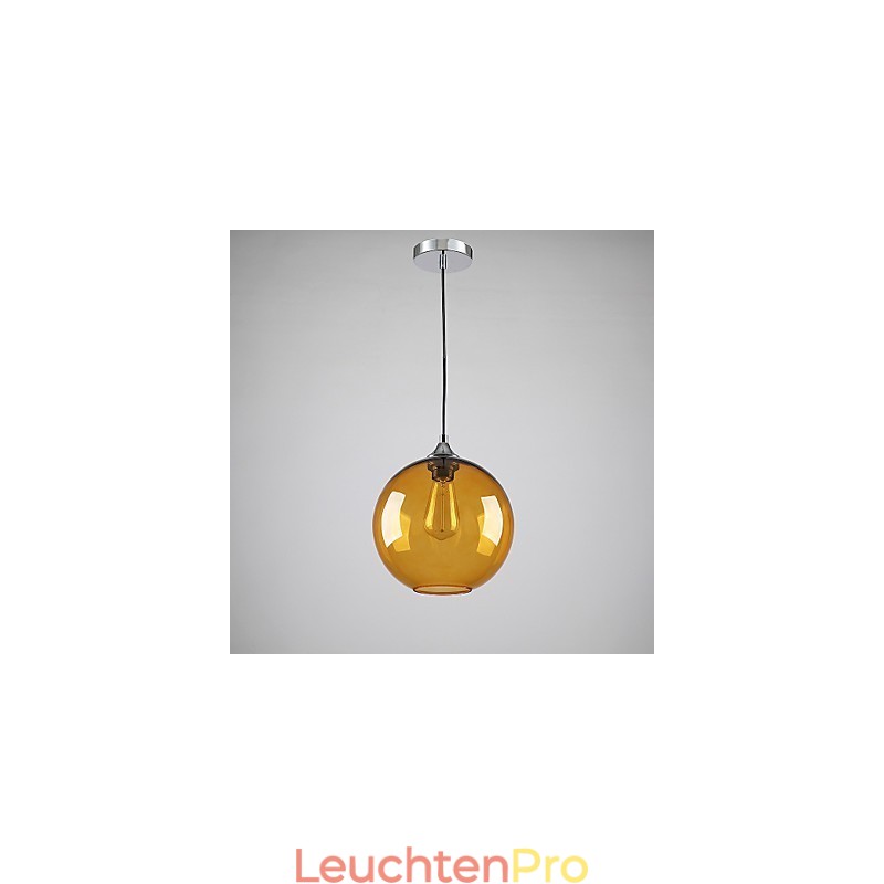Moderne Pendelleuchte aus Glas mit rundem, bernsteinfarbenem Glasschirm im Blasendesign