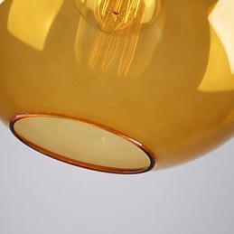 Moderne Pendelleuchte aus Glas mit rundem, bernsteinfarbenem Glasschirm im Blasendesign