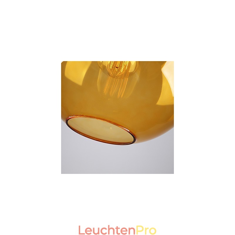 Moderne Pendelleuchte aus Glas mit rundem, bernsteinfarbenem Glasschirm im Blasendesign