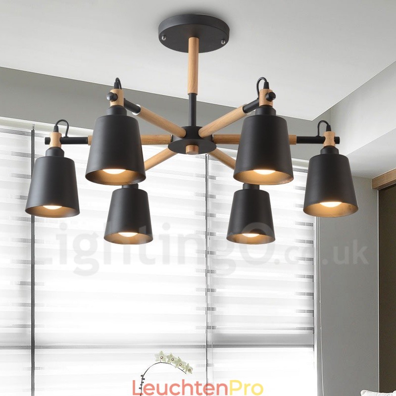 Moderne zeitgenössische Holz 6 Licht Kronleuchter Lampe