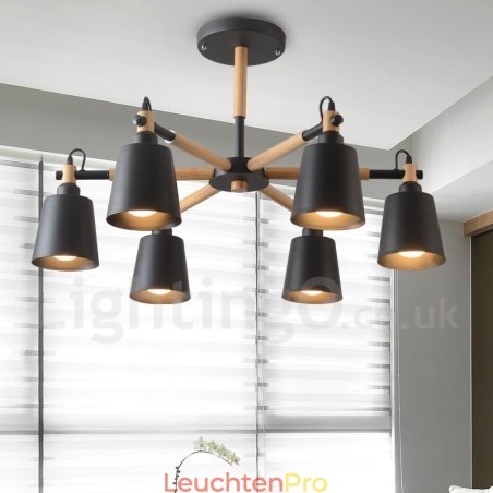 Moderne zeitgenössische Holz 6 Licht Kronleuchter Lampe Moderne zeitgenössische Holz 6 Licht Kronleuchter Lampe