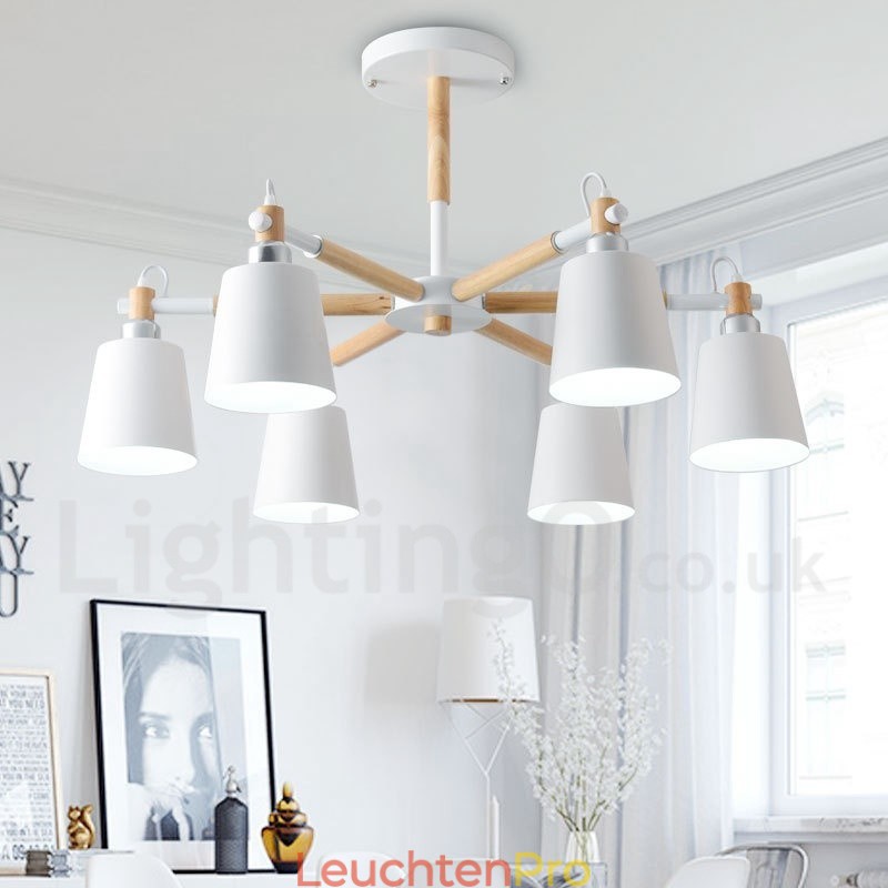 Moderne zeitgenössische Holz 6 Licht Kronleuchter Lampe