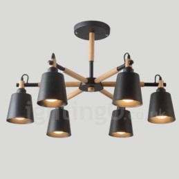Moderne zeitgenössische Holz 6 Licht Kronleuchter Lampe