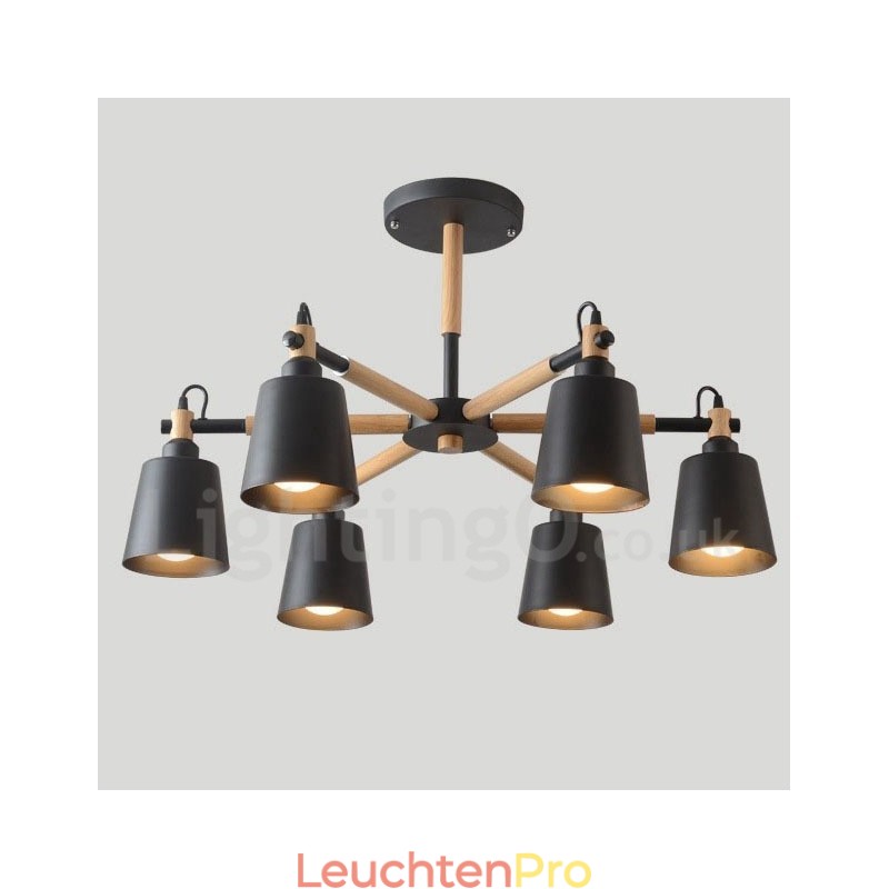 Moderne zeitgenössische Holz 6 Licht Kronleuchter Lampe