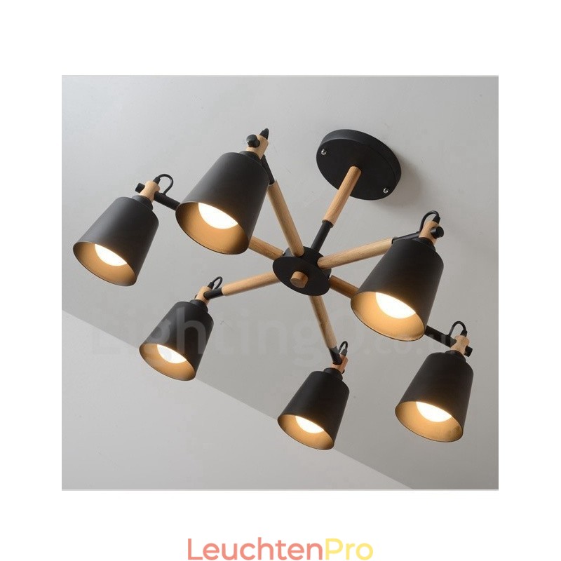 Moderne zeitgenössische Holz 6 Licht Kronleuchter Lampe