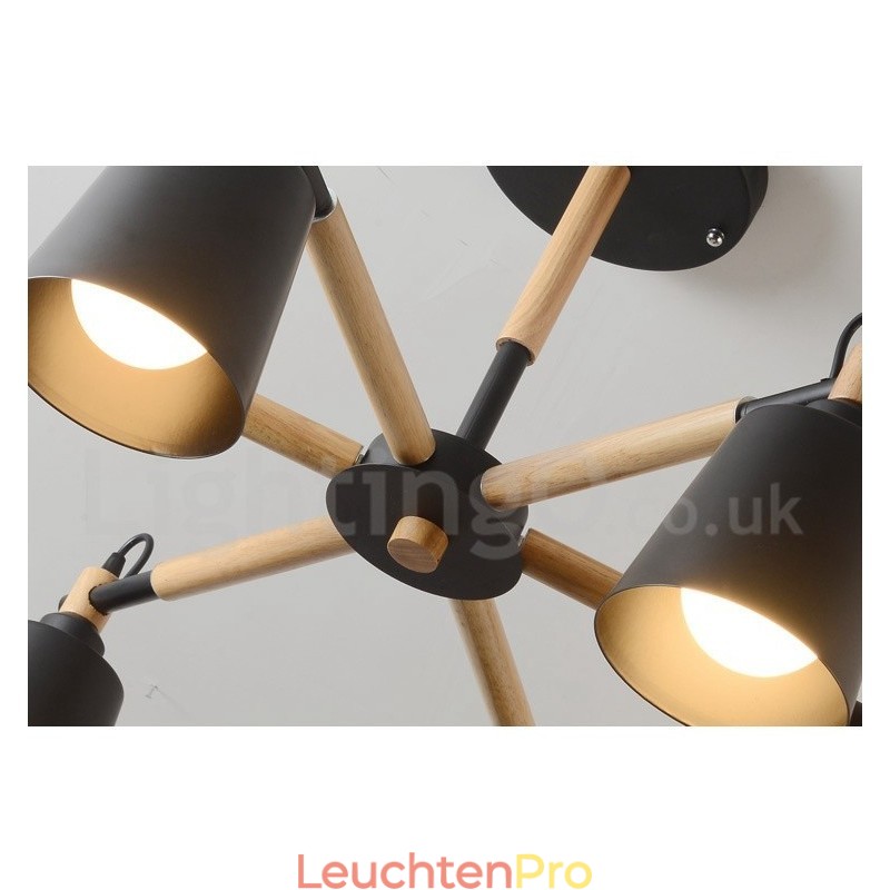 Moderne zeitgenössische Holz 6 Licht Kronleuchter Lampe