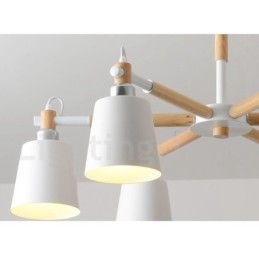 Moderne zeitgenössische Holz 6 Licht Kronleuchter Lampe