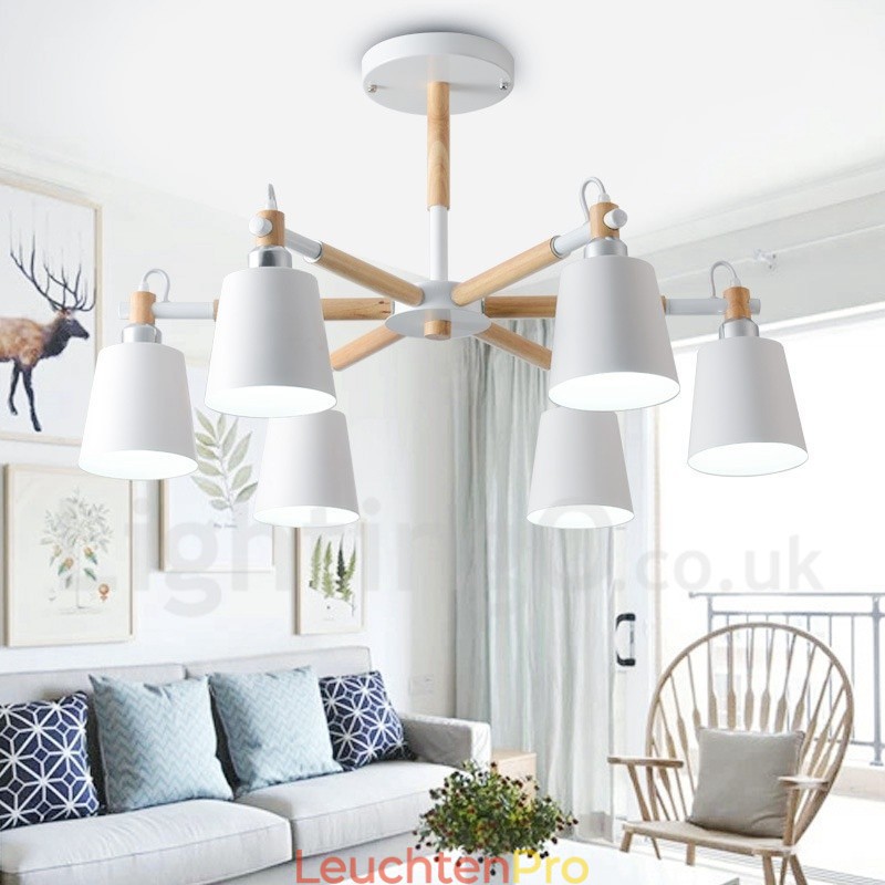 Moderne zeitgenössische Holz 6 Licht Kronleuchter Lampe