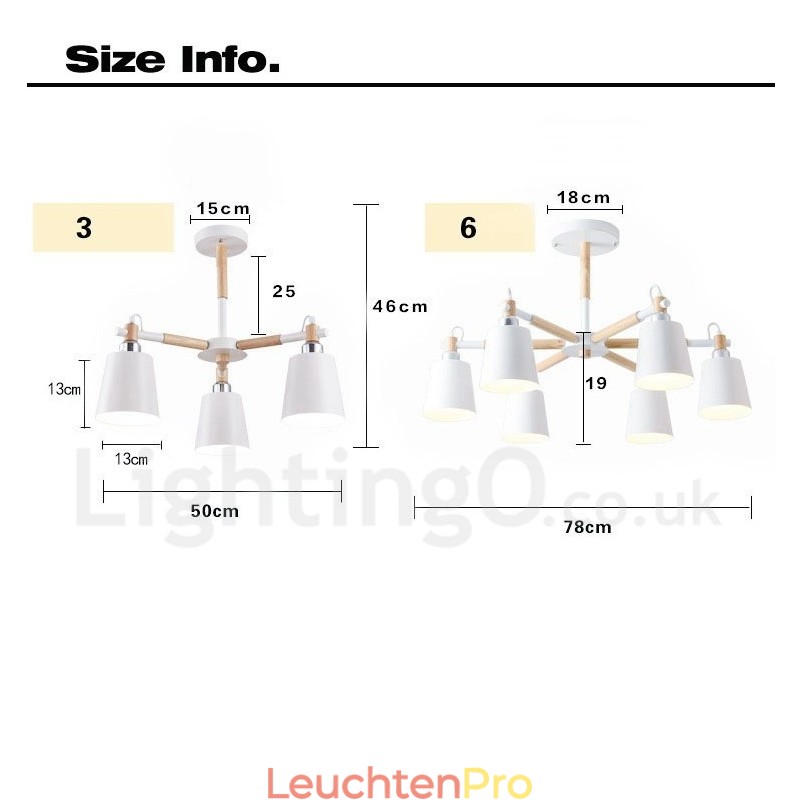 Moderne zeitgenössische Holz 6 Licht Kronleuchter Lampe