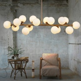 Moderner zeitgenössischer Kronleuchter mit 16 Lichtern, Glasschirm und Lampe