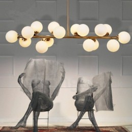Moderner zeitgenössischer Kronleuchter mit 16 Lichtern, Glasschirm und Lampe