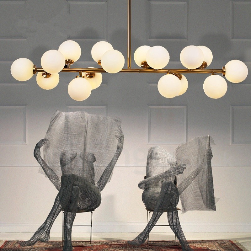 Moderner zeitgenössischer Kronleuchter mit 16 Lichtern, Glasschirm und Lampe