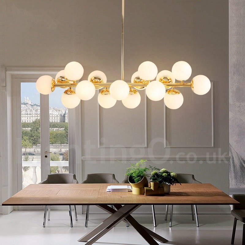 Moderner zeitgenössischer Kronleuchter mit 16 Lichtern, Glasschirm und Lampe
