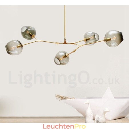 Moderner zeitgenössischer Kronleuchter mit 5 Lichtern und Glasschirmlampe Moderner zeitgenössischer Kronleuchter mit 5 Lichtern und Glasschirmlampe