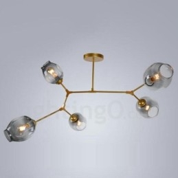 Moderner zeitgenössischer Kronleuchter mit 5 Lichtern und Glasschirmlampe