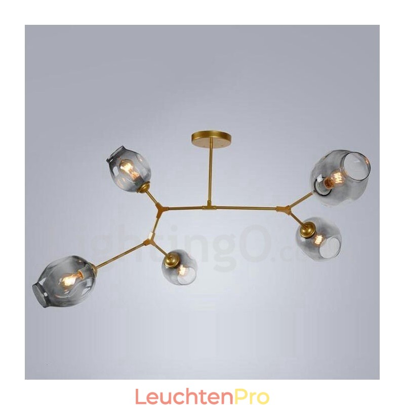 Moderner zeitgenössischer Kronleuchter mit 5 Lichtern und Glasschirmlampe
