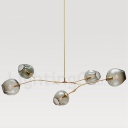 Moderner zeitgenössischer Kronleuchter mit 5 Lichtern und Glasschirmlampe